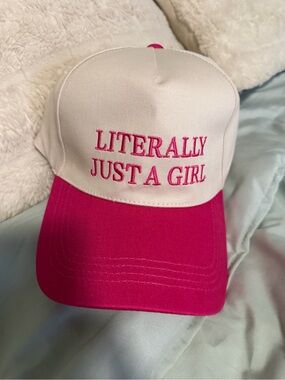 White and Hot Pink 'Literally Just A Girl' Trucker Hat